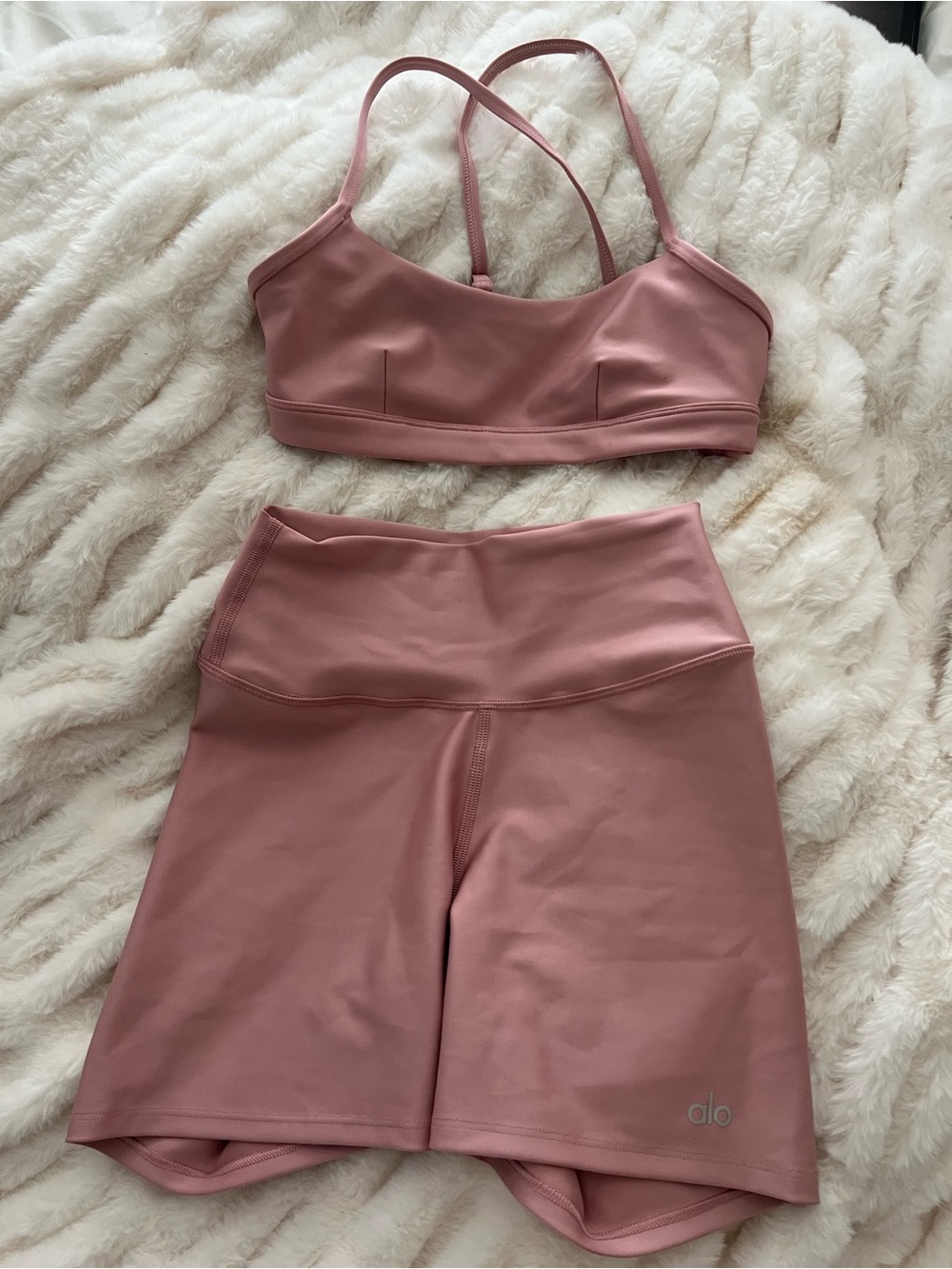 ALO Yoga vintage pink Sports Bra and High-Waist Bike Shorts Set